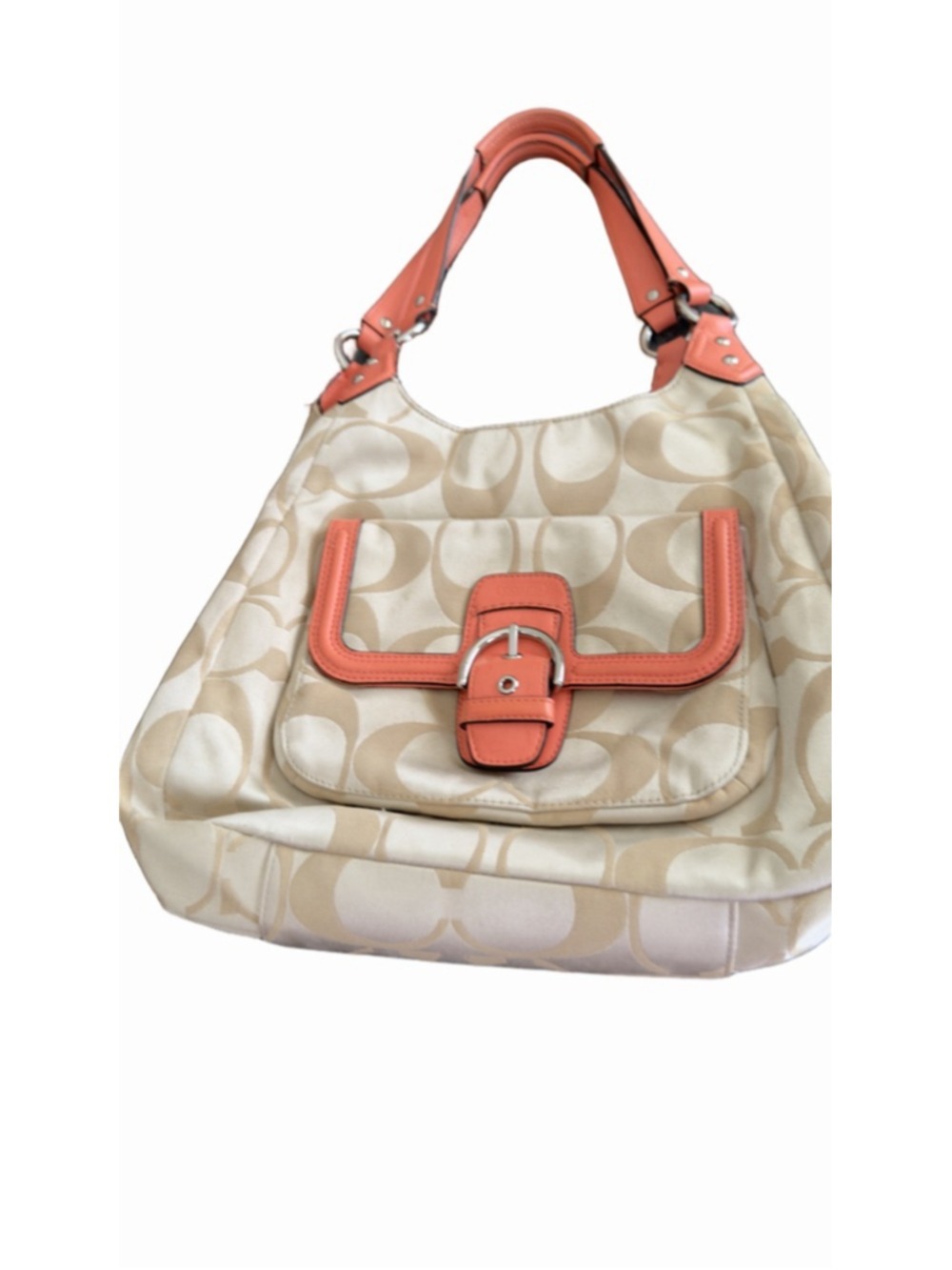 Coach Campbell Signature Hobo Bag - Light Khaki/Coral - Picture 4 of 10